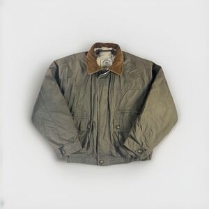 VTG Aberdeen Olive Chore Barn Field Bomber Coat Sz Large Removable Quilted Liner